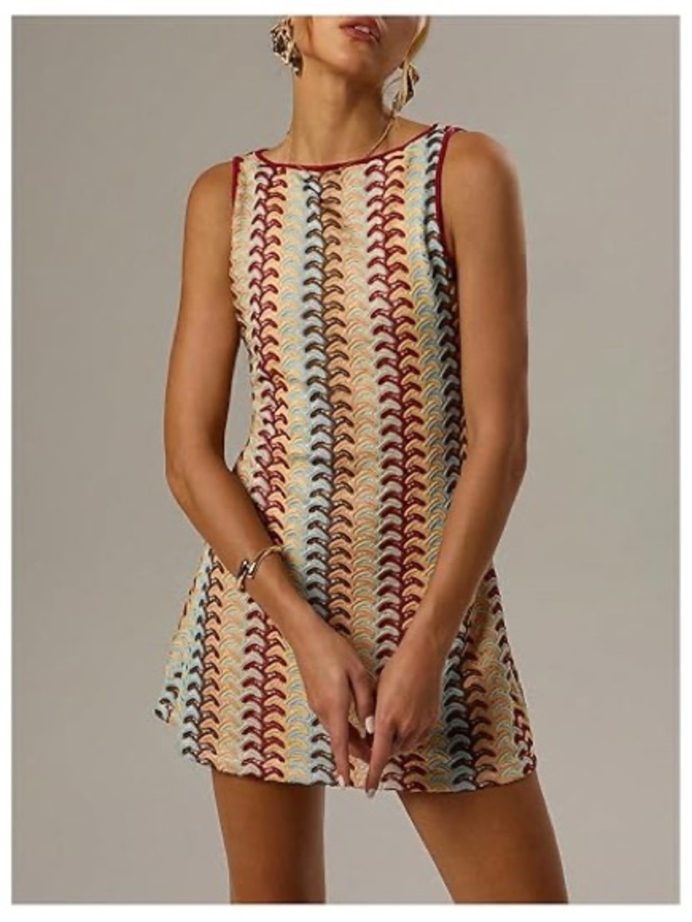 Forever 21 Multicolor Crochet Knit Tank Top Striped Boho Sleeveless Mini Dress
